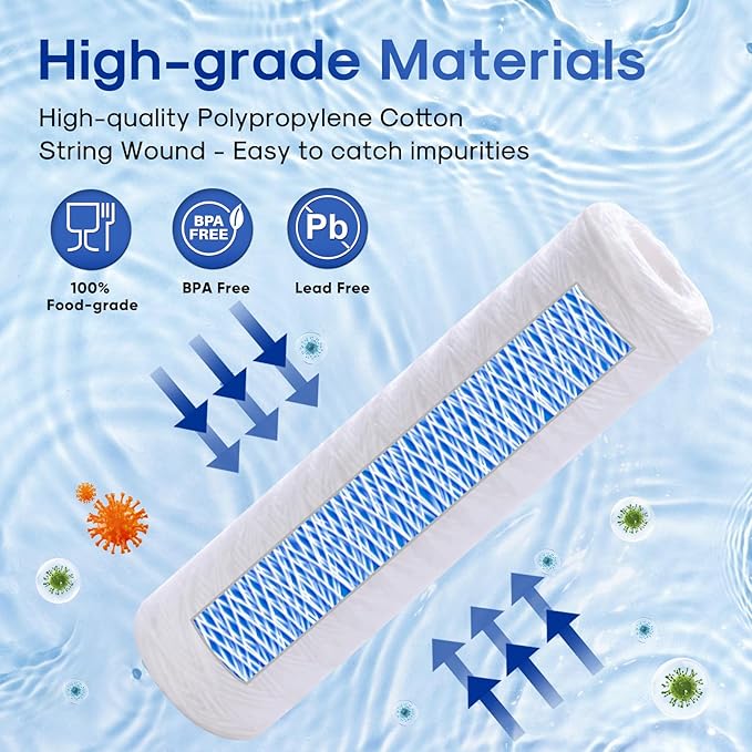 ICEPURE 10 Micron 10" x 2.5" String Wound Sediment Water Filter Cartridge for Well filter Universal Replacement for Any 10 inch RO Unit, WP-5, Aqua-Pure AP110 CFS110 Culligan P5 WFPFC4002 CW-MF, 2PACK