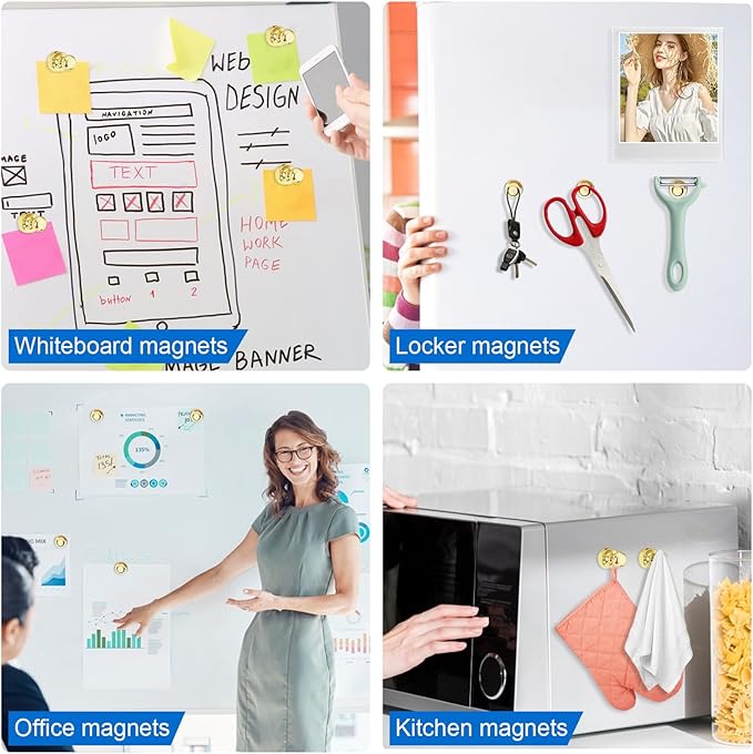 LOVIMAG Fridge Magnets 16Pcs Refrigerator Whiteboard Small Strong Magnet Classroom Kitchen Accessories Decorative Locker Set Decor Must Haves Office Calendar Refrigerador Magnetic Cute Crafts Gold