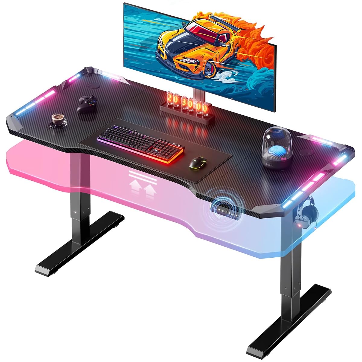 Electric Standing Gaming Desk with RGB Lights, 47-Inch, Black