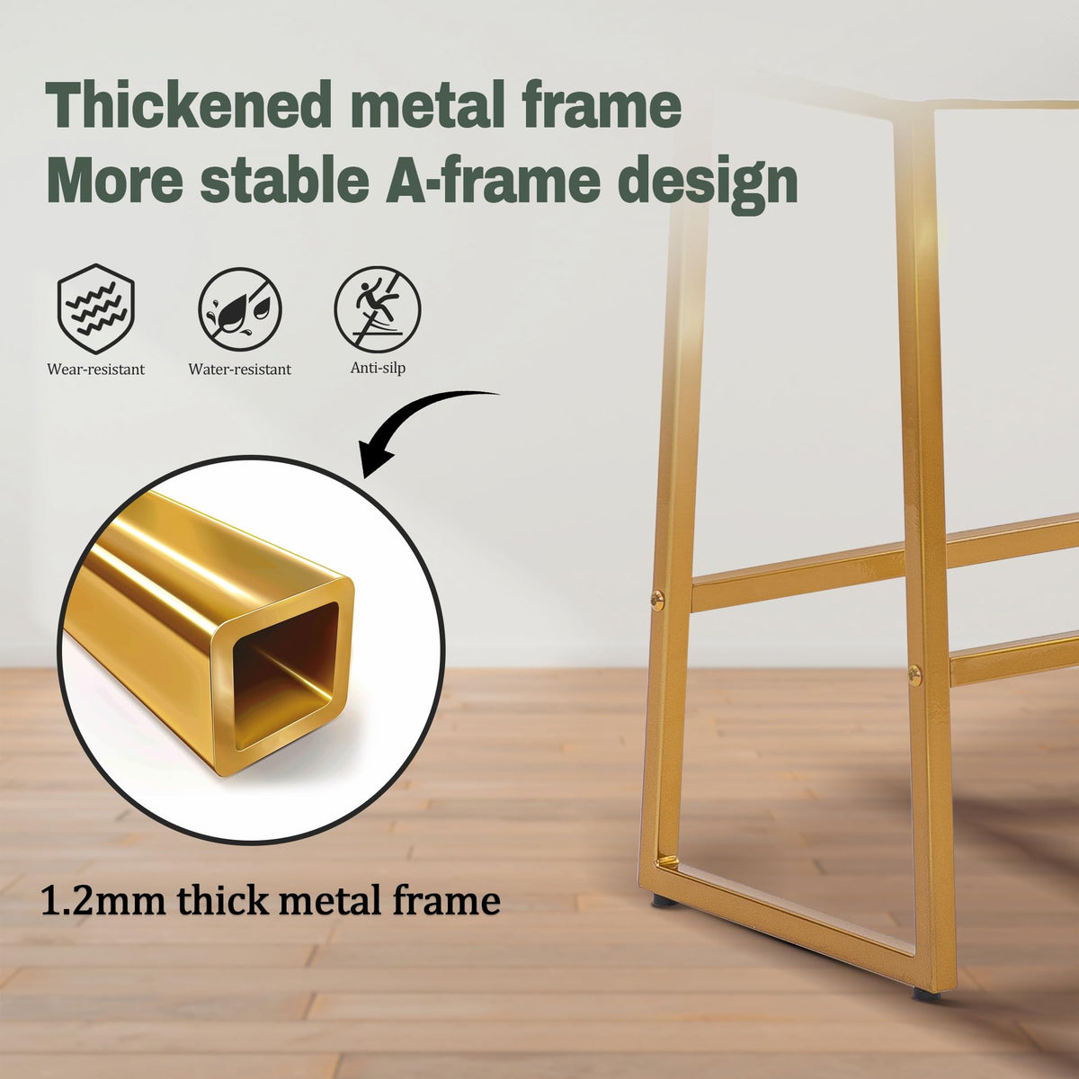 White & Gold Counter Height Bar Stools Set of 2 for Kitchen Counter Backless Kitchen Island Barstools with Upholstered Faux Leather Seat and Gold Base Modern 24 inch Bar Chairs No Back