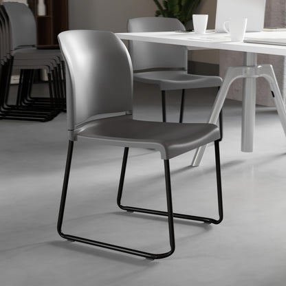 880 lb. Capacity Gray Full Back Contoured Stack Chair with Black Powder Coated Sled Base