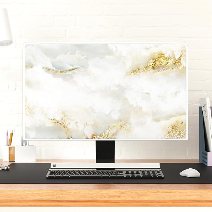 Baocicco White Gold Waterproof TV Display Screen Cover with Abstract Texture Marble Design 58, 59, 60 Inch Television Covers Sleeve Compatible with LCD LED PC Desktop and Home Hanging TV