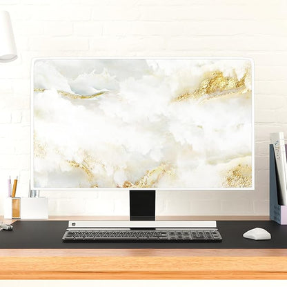 Baocicco White Gold Waterproof TV Display Screen Cover with Abstract Texture Marble Design 58, 59, 60 Inch Television Covers Sleeve Compatible with LCD LED PC Desktop and Home Hanging TV