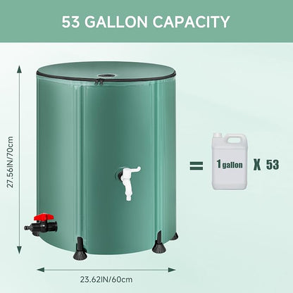 Collapsible Rain Barrel Water Storage Containers-53 Gallon Portable Rainwater Collect System Water Tank to Collect Rainwater from Gutter Downspout Water Catcher with Spigots,Filter＆Overflow Kits