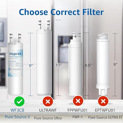 WF3CB Water Filter Replacement, HP006 Compatible with Frigidaire WF3CB, Pure Source 3, WF425, 706465, 242069601, 242086201, 242017800, Height 9 inches, 4 Count
