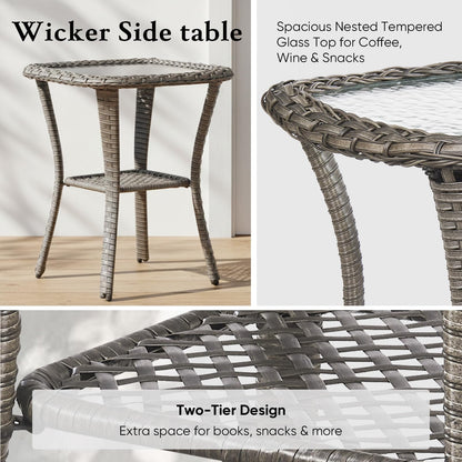 Luxury 6" Thick Cushioned Outdoor Swivel Rocker Patio Chairs Set of 4 with Side Table, High Back Wicker Furniture Set with Ergonomic Zone Back, Conversation Set for Deck Porch - Grey+Grey