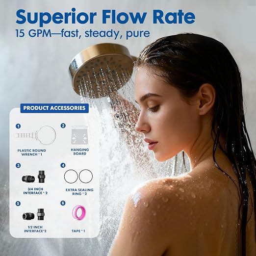 Salt Free Whole Home Water Filtration System,3/4" FNPT Salt Free Water Softener Alternative, 0.5 Micron Filtration Reduce Chlorine, Chemical & Odors Prevent Water Scale Buildup,Protect Appliances