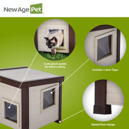 Outdoor Cat House, Weather‑Resistant, Dual Door Flaps, 21" W x 20" H
