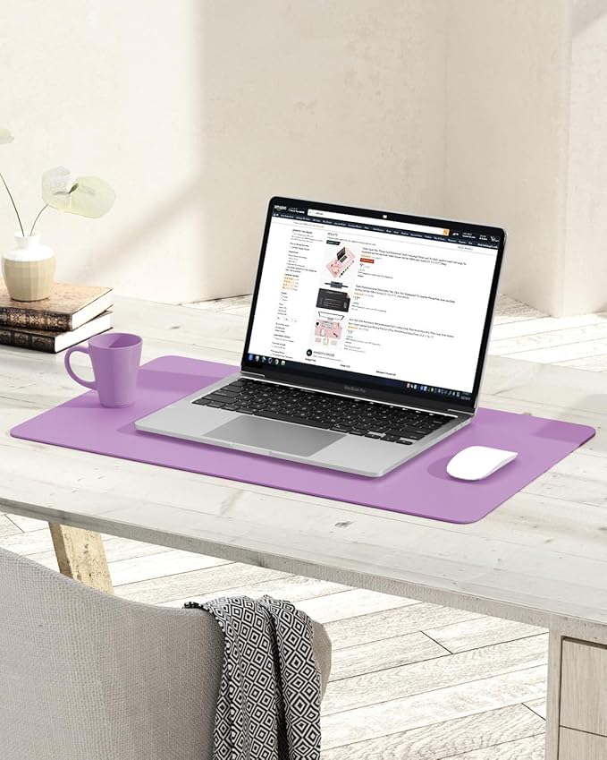 YSAGi Non-Slip Leather Desk Pad, Waterproof Laptop Computer Desk Keyboard Mat, Table Protector Blotter Mat, Large Mouse Pad for Office/Work/Home/Decor(Purple, 23.6" x 13.7")