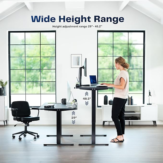 VIVO Electric 63 x 32 in Standing Desk, Memory Height Adjustment, 1B Series, Holds 220 lbs, Dark Walnut Top White Frame, DESK-KIT-1W1D