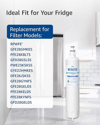 Waterspecialist WS619C Replacement for GE® RPWFE®, RPWF (Built-in CHIP) Refrigerator Water Filter, Compatible with GYS22GMNES, GYE22HSKSS, PYE22PELDS, GFE26GMKES, GFE28GYNFS, PFE28KYNFS, 3 Filters