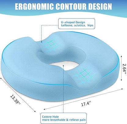 BlissTrends Donut Pillow Seat Cushion,Donut Chair Cushions for Postpartum Pregnancy & Hemorrhoids,Tailbone Pain Relief Cushion,Memory Foam Lifting Cushions for Office&Home Chairs (Light Blue)