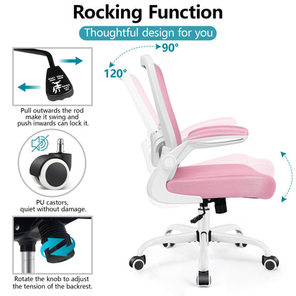 Office Chair, Ergonomic Desk Chair Breathable Mesh Chairs Adjustable High Back Lumbar Support Flip-up Armrests, Executive Rolling Swivel Comfy Computer Chairs Home Office Pink