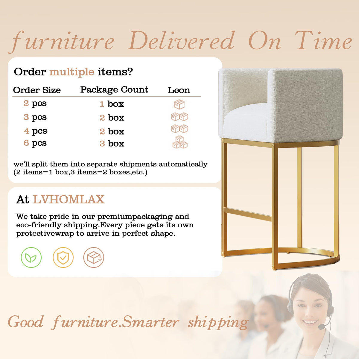 Modern Counter Height Bar Stools,Bar Stools Set of 2,Fabric Upholstered Barrel Barstools with Backs,26'' Kitchen Island Chairs,Metal Gold Frames,Off White Linen