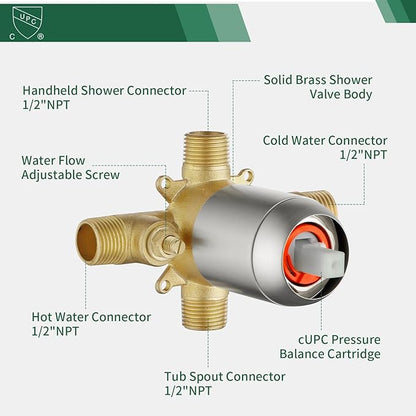 SHAMANDA Shower Faucet Set with Tub Spout Tub and Shower Faucet Set Complete with Handheld Shower Head Shower Combo Set Shower System with Tub Spout Tub and Shower Trim Kit Brushed Nickel, L879-2