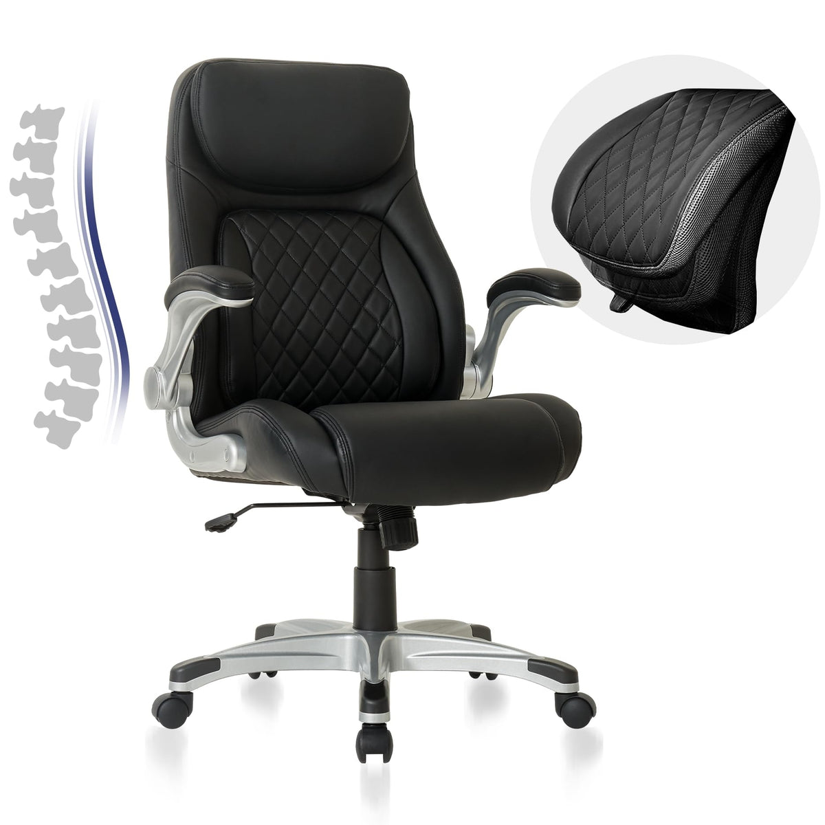 Ergonomic Office Chair Premium Microfiber Leather Adjustable Lumbar Support & Armrests, High Back Comfy Desk Gaming Chairs Executive Computer Swivel Chair Tilt Function(Posture,Black)