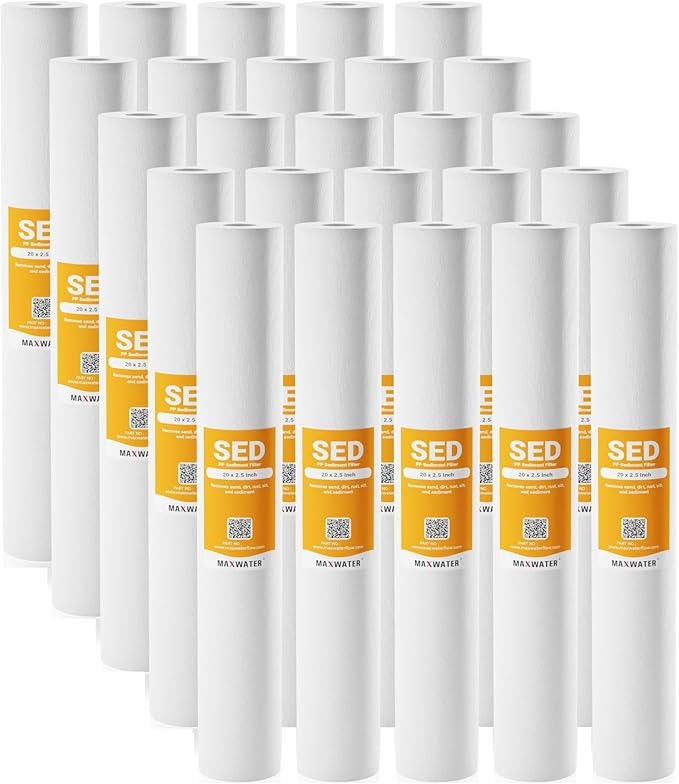 Max Water Slim Blue 5 Micron 20 inch x 2.5 inch Whole House Melt-Blown Polypropylene Sediment Water Filter Replacement Cartridge (Pack of 25)