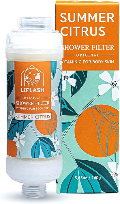 LIFLASH Vitamin C Shower Filter for Hard Water, Aromatherapy Softener Purifier, Help with Softer Skin and Hair Enhancement, for Universal Output Showerhead, Easy Installation (SUMMER CITRUS)