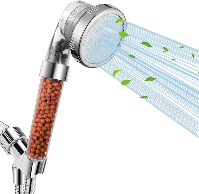 Luxsego Filtered Shower Head for Hard Water, High Pressure 3 Modes Shower Heads with Handheld Spray, Water Softener Showerhead Set with Mineral Beads to Remove Chlorine & Fluoride for Dry Hair & Skin
