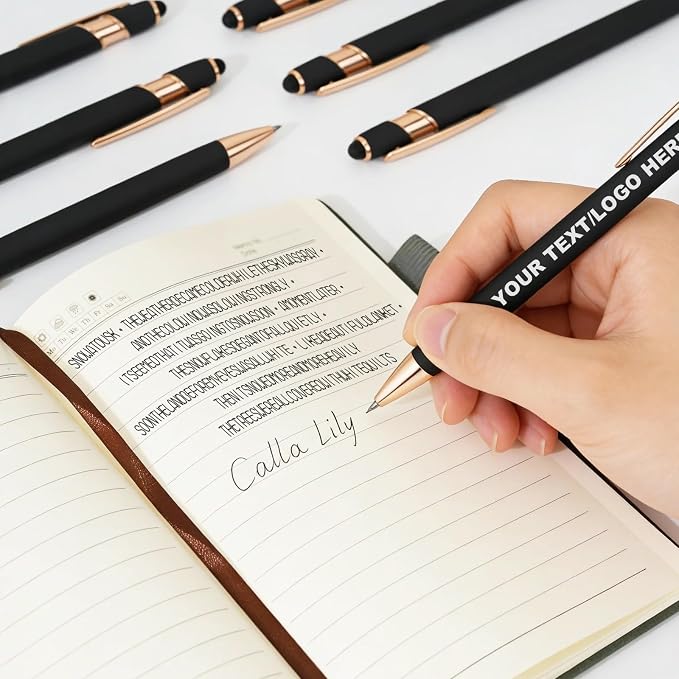 ENOMY Personalized Notebook & 10 PC Pens Set Custom Notebook 200 Pages A5 Leather Journal for Men Women Hardcover Notebooks for Office College Graduation New Year Gifts, Black