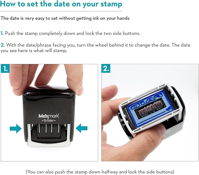 MaxMark Office Self Inking Date Stamp with Phrase Entered - Black Ink