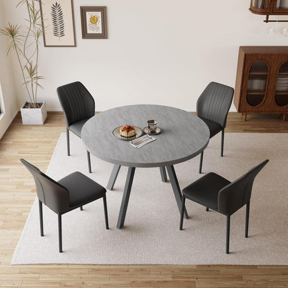 34.6'' round Dining Table and Chairs for 4, Mid Century Modern round Table Set, Space Saving for Apartment Kitchen Dining Room (Grey Table+4 Black Chairs)