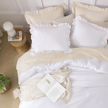 Comforter Full Size Set White, 3 Pieces Ruffle Farmhouse Shabby Chic Gift Full Comforter Set, Soft Lightweight Fluffy All Season Room Decor Bed Set for Girls Women Teens Daughter