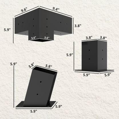 Pergola Kit, 15° Slanted Pergola Bracket Kit with 3-Way Brackets, Post Bases, Wall Mounts for 3.6" X 3.6" Lumber, Black