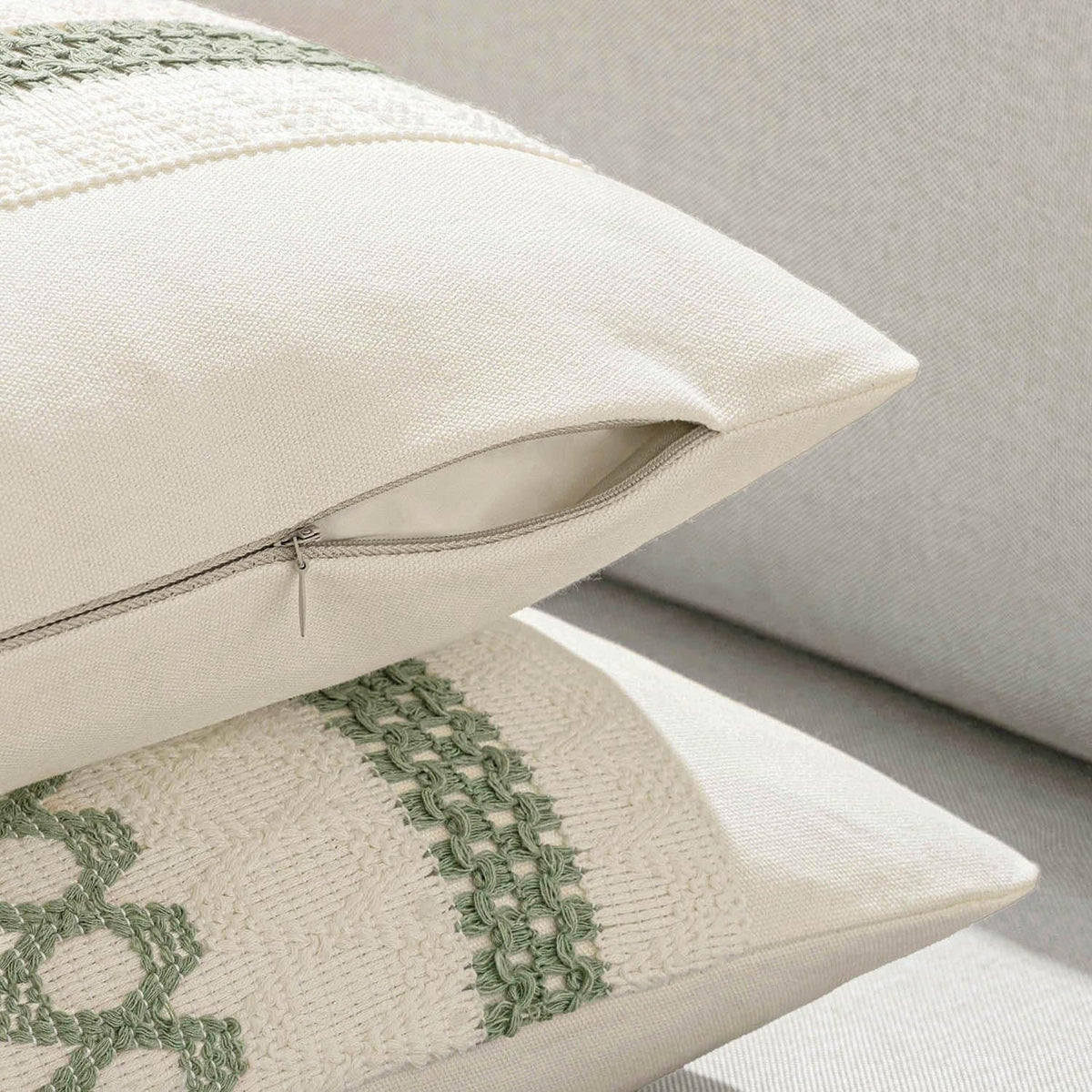 Set of 2 Sage Green Boho Decorative Lumbar Pillow Covers 12X20 Inch Farmhouse Rustic Couch Throw Pillows Modern Summer Cushion Covers Retro Cute Macrame Woven Home Decor for Bed Sofa Chair