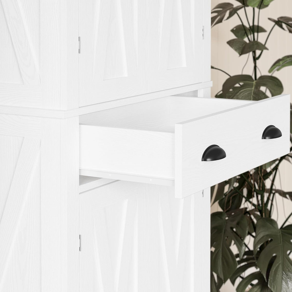 Kitchen Pantry Storage Cabinet 72.6" H X 24" W, with Barn Doors, Drawer, 4 Adjustable Shelves, Freestanding Cupboard, Laundry, White