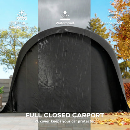 12' x 23.6' Heavy Duty Carport, UPF50+ Portable Garage Car Canopy Tent with Galvanized Frame, Large Door, Dark Gray