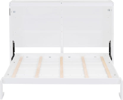 Modern Farmhouse Solid Wood Murphy Bed Chest/Space Saving/Wood Slat Support/Queen,White