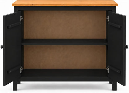 44" Wide Black & Pine Top Solid Pine Shaker Sideboard Buffet Cabinet — 2 Doors Adjustable Shef — No Drawer · Anti-Tip Included — Two-Tone Modern Finish