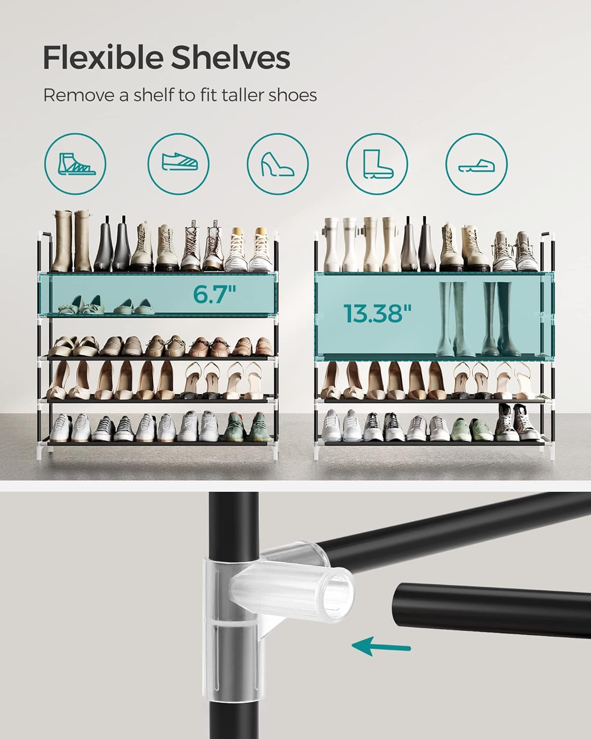 5-Tier Slim Shoe Rack, Holds 20 to 25 Pairs, Black