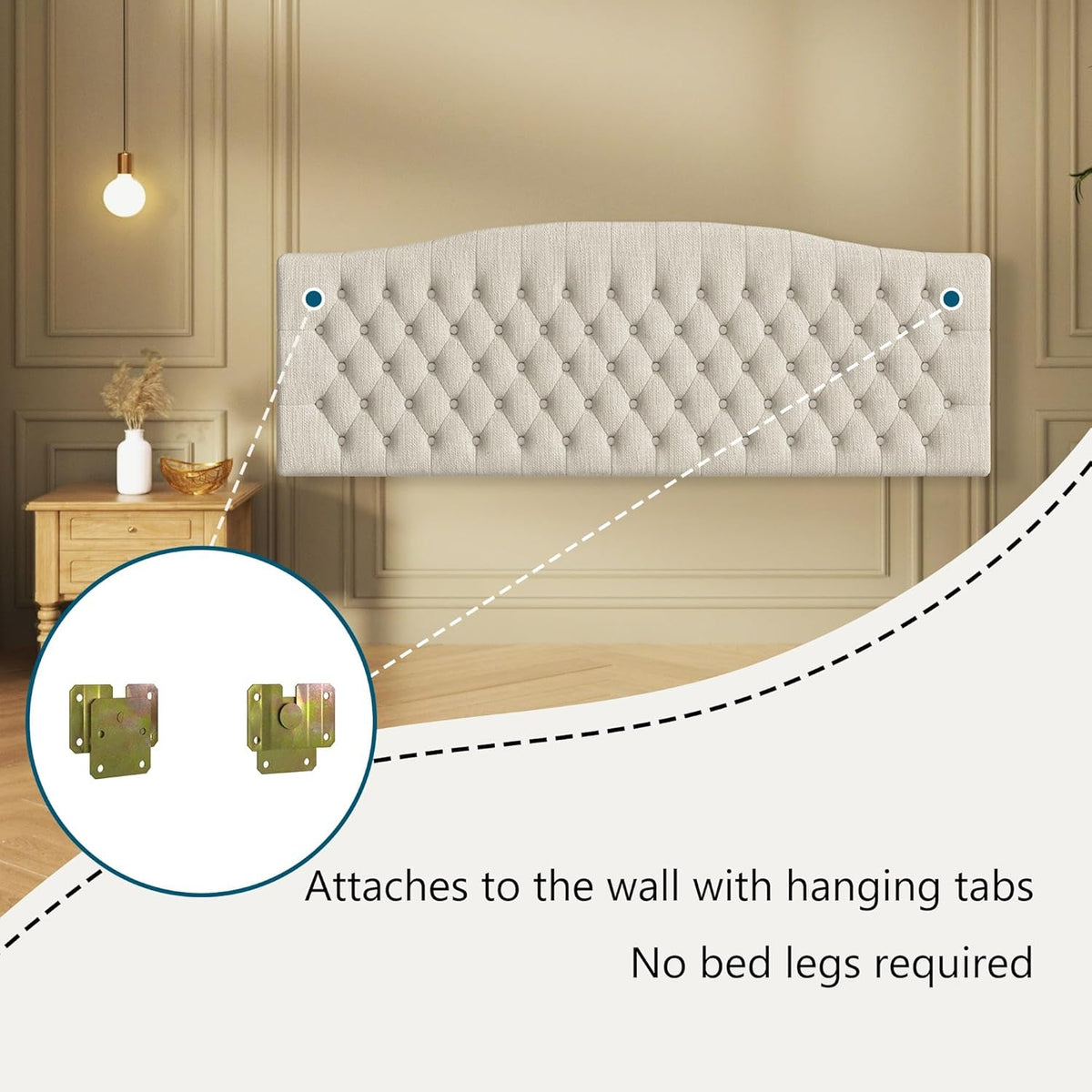Linen Upholstered Headboard King/Cal King Size Latest Model Wall Mount, Bed Frame Mount, Featuring High-Density Sponge Padding, Luxury Texture Easy Assembly Comfort and Style-Ivory