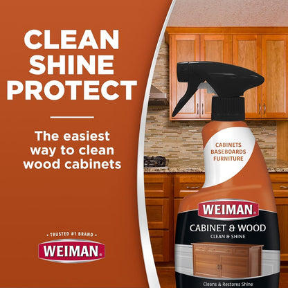 Cabinet and Wood Cleaner, Shine, Clean and Protect Spray - for Wood Cabinets, Furniture, Tables, Baseboards, Trim and More, 16 Oz, 2 PACK with Microfiber Towel
