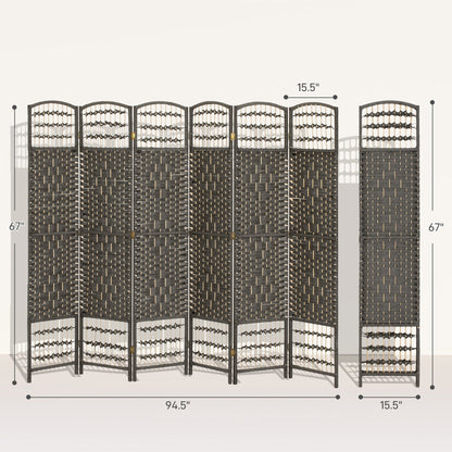 6 Panel Folding Room Divider Portable Privacy Screen Wave Fiber Room Partition for Home Office Dark Gray