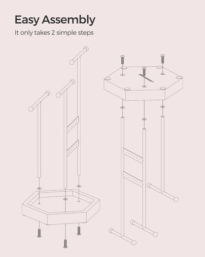 Jewelry Holder, Jewelry Organizer, 3 Tiers and 1 Tray, Jewelry Display Stand with Metal Frame, Necklace Earring Bracelet Holder, for Rings, Pale Gold and White UJJS003A01