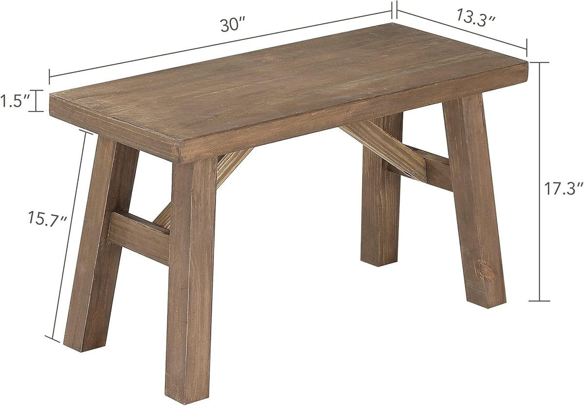 Sawmill Wood Bench, 30" Farmhouse Entryway Bench for Living Dining Room, Rustic Entry Way Benches Seat, Solid Wood, Handcraft Finshed, Natural