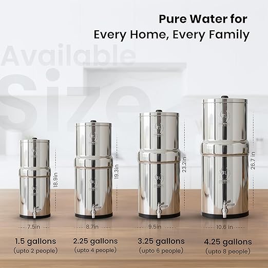 Phoenix Gravity - 4.25 G Gravity Water Filter System AISI 304 Stainless Steel Gravity Fed Water Filter System NSF/ANSI 42 & 372 Certified 2 Carbon Filter Elements & Free Stainless Steel Water Spigot