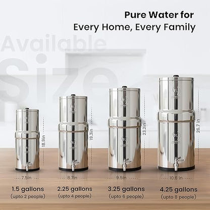 Phoenix Gravity - 4.25 G Gravity Water Filter System AISI 304 Stainless Steel Gravity Fed Water Filter System NSF/ANSI 42 & 372 Certified 2 Carbon Filter Elements & Free Stainless Steel Water Spigot