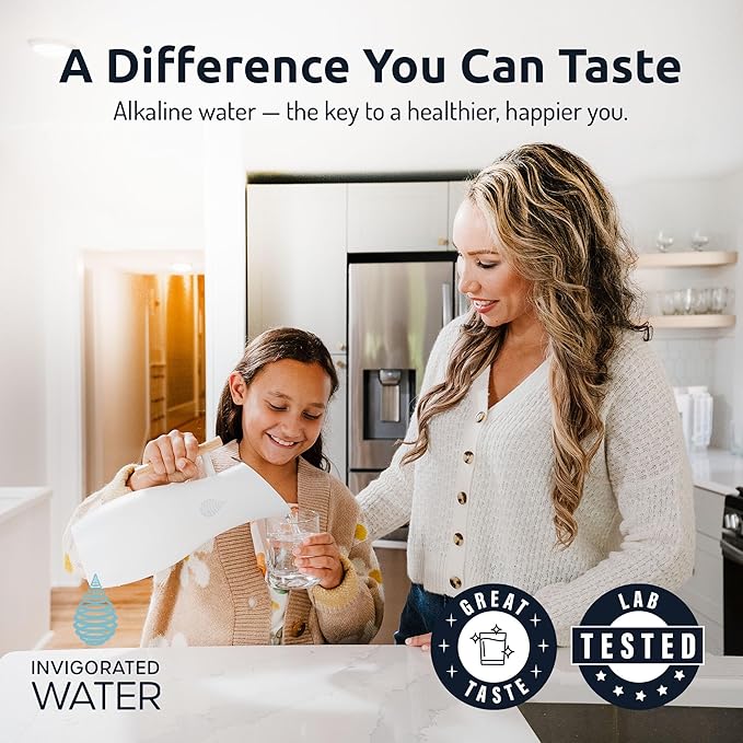 Invigorated Water pH Vitality Stainless Steel Alkaline Water Filter Pitcher - High pH Water Purifier with 1 Alkalizer Filter Pouch (400-Liter Capacity), 8-Cup (1.9L, Black)