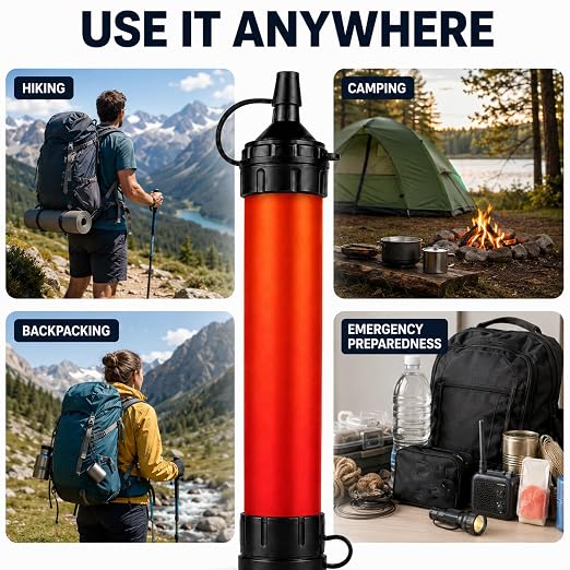 Water Filter Straw, Emergency Water Purefier, 1500 Liters/396 Gallon Capacity, Portable Filtration System for Camping, Hiking, Travel, Biking (1PCS)