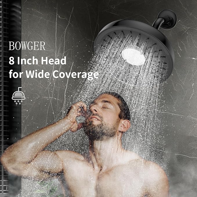 Filtered Shower Head- 8 Inches High Pressure Fixed Rain Showerhead with Filter - filtro para ducha de baño (Matt Black)