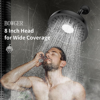 Filtered Shower Head- 8 Inches High Pressure Fixed Rain Showerhead with Filter - filtro para ducha de baño (Matt Black)