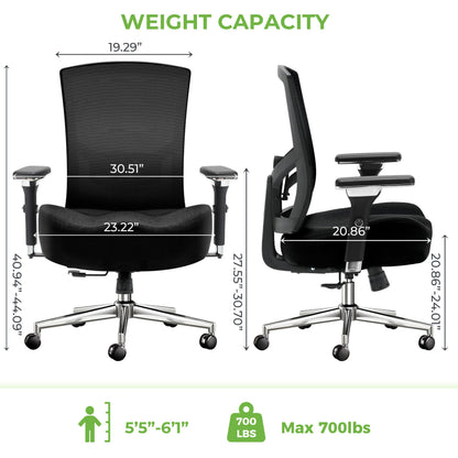 Big and Tall Office Chair 700lbs with Ergonomic W Wide Thick Seat Cushion, Oversized Mesh Desk Chair with Adjustable Lumbar Support, Computer Chair with Upgraded 4D Armrests