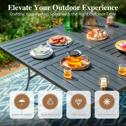 Patio Dining Set 9 Pieces, Outdoor Table and Chairs Set for 8, 8 x Red Textilene Dining Chair, 60" Square Metal Dining Table with 1.57" Umbrella Hole, for Lawn Garden Backyard Deck