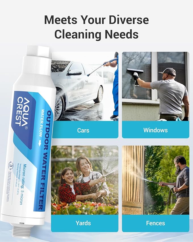 AQUA CREST Inline Water Filter, Dedicated for Car Washing, Window & Yard Cleaning, Effectively Reduce Hard Water Spots, Soften Water, Upgraded Formula, 2 Pack with Hose Protector