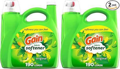 Gain Liquid Fabric Softener,Original Scent,140 FL OZ,190 Loads,Liquid Fabric Softener For Soft,Fresh Laundry,(Pack of 2)