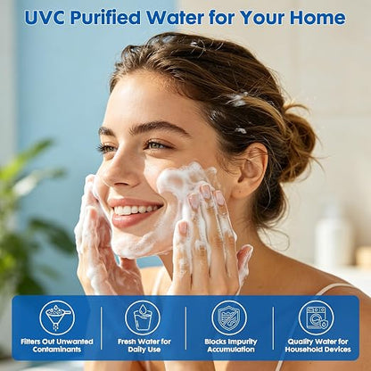 Whole House UV Water Filter System 80W 120V, 12GPM High Flow Whole Home Water Purifier with 3/4” MNPT Ports Equipped with Intelligent Water Flow Switch | UV water treatment system for city & well supply; Smart flow sensor enables fully auto-runs and ex...